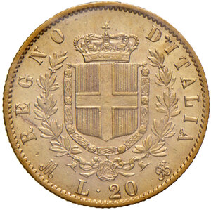 reverse: Savoia. Vittorio Emanuele II re d’Italia (1861-1878). Da 20 lire 1872 (Milano) AV. Pagani 465. MIR 1078l. Periziata Angelo Bazzoni q.SPL. Molto rara. q.SPL 