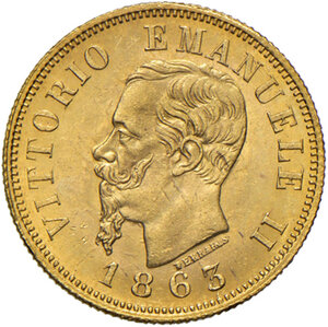 obverse: Savoia. Vittorio Emanuele II re d’Italia (1861-1878). Da 10 lire 1863 (Torino) 18,5 mm AV. Pagani 477. MIR 1079b. q.FDC 