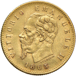 obverse: Savoia. Vittorio Emanuele II re d’Italia (1861-1878). Da 5 lire 1865 (Torino) AV. Pagani 480. MIR 1080b. Molto rara. Migliore di BB 