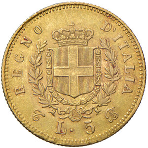 reverse: Savoia. Vittorio Emanuele II re d’Italia (1861-1878). Da 5 lire 1865 (Torino) AV. Pagani 480. MIR 1080b. Molto rara. Migliore di BB 