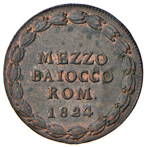 reverse: Bologna. Leone XII (1823-1829). Mezzo baiocco romano 1824 anno I CU. Pagani 119. Chimienti 1265. Iridescenze rosse, q.FDC 