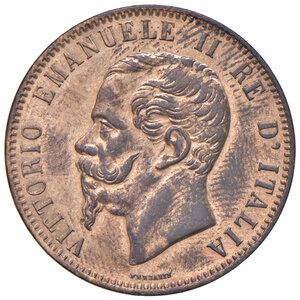 obverse: Savoia. Vittorio Emanuele II re d’Italia (1861-1878). Da 10 centesimi 1867 (Parigi) CU. Pagani 550 (Strasburgo). MIR 1092m (Strasburgo).  FDC 