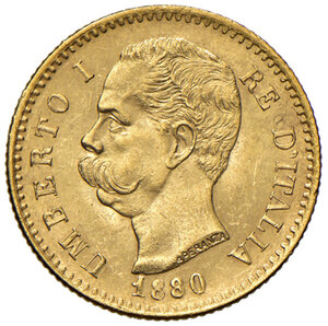 obverse: Savoia. Umberto I re d’Italia (1878-1900). Da 20 lire 1880 AV. Pagani 576. MIR 1098b. q.FDC 