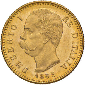 obverse: Savoia. Umberto I re d’Italia (1878-1900). Da 20 lire 1885 oro rosso AV. Pagani 581. MIR 1098k. FDC 