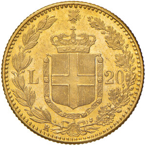 reverse: Savoia. Umberto I re d’Italia (1878-1900). Da 20 lire 1885 oro rosso AV. Pagani 581. MIR 1098k. FDC 