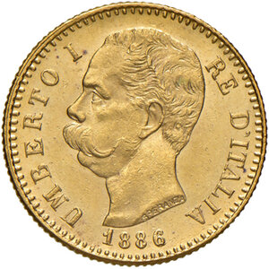 obverse: Savoia. Umberto I re d’Italia (1878-1900). Da 20 lire 1886 AV. Pagani 582. MIR 1098l. q.FDC 