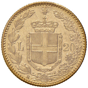 reverse: Savoia. Umberto I re d’Italia (1878-1900). Da 20 lire 1889 AV. Pagani 584. MIR 1098n. Periziata Angelo Bazzoni q.FDC. Rara. q.FDC 