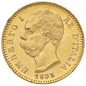 obverse: Savoia. Umberto I re d’Italia (1878-1900). Da 20 lire 1893 AV. Pagani 587. MIR 1098r. q.FDC 