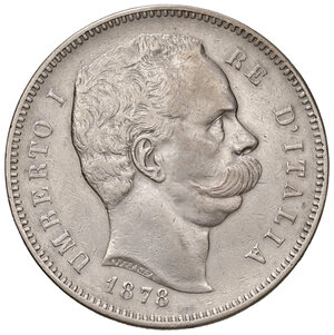 obverse: Savoia. Umberto I re d’Italia (1878-1900). Da 5 lire 1878 AG. Pagani 589. MIR 1099a. Molto rara. BB 