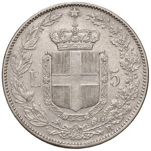 reverse: Savoia. Umberto I re d’Italia (1878-1900). Da 5 lire 1878 AG. Pagani 589. MIR 1099a. Molto rara. BB 