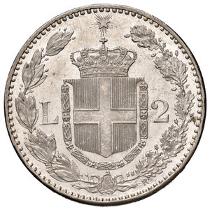 reverse: Savoia. Umberto I re d’Italia (1878-1900). Da 2 lire 1886 AG. Pagani 596. MIR 1101f. Fondi speculari, FDC 