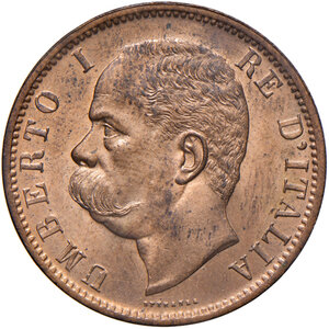 obverse: Savoia. Umberto I re d’Italia (1878-1900). Da 10 centesimi 1894 (Birmingham) CU. Pagani 616. MIR 1106d. Rame rosso, FDC 