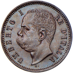 obverse: Savoia. Umberto I re d’Italia (1878-1900). Da 2 centesimi 1896 (Roma) CU. Pagani 621. MIR 1108b. Molto rara. q.FDC/FDC 