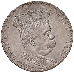 obverse: Savoia. Umberto I re d’Italia (1878-1900). Monetazione per la Colonia Eritrea. Da 5 lire 1891 AG. Pagani 630. MIR 1110a. Rara. q.FDC 