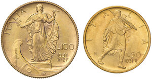 reverse: Savoia. Vittorio Emanuele III re d’Italia (1900-1946). Da 100 e 50 lire 1931/X AV. Pagani 647 e 658. MIR 1118b e 1123b. Rare. FDC 