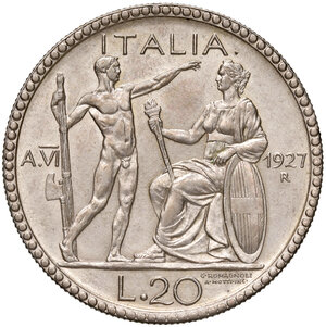 reverse: Savoia. Vittorio Emanuele III re d’Italia (1900-1946). Da 20 lire 1927/VI AG. Pagani 672. MIR 1128b. SPL 