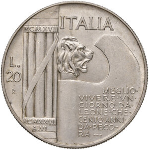 reverse: Savoia. Vittorio Emanuele III re d’Italia (1900-1946). Da 20 lire 1928/VI AG. Pagani 680. MIR 1129a. Migliore di SPL 