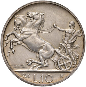 reverse: Savoia. Vittorio Emanuele III re d’Italia (1900-1946). Da 10 lire 1926 AG. Pagani 691. MIR 1132a. q.FDC 