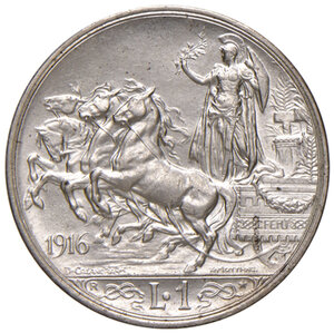 reverse: Savoia. Vittorio Emanuele III re d’Italia (1900-1946). Lira 1916 AG. Pagani 774. MIR 1147b. Rara. FDC  