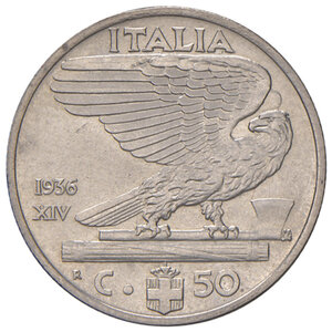 reverse: Savoia. Vittorio Emanuele III re d’Italia (1900-1946). Da 50 centesimi 1936/XIV AC. Pagani 818. MIR 1151a. Rara. FDC 