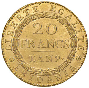 reverse: Torino. Repubblica Subalpina (1800-1802). Da 20 franchi anno IX (1800) AV. Pagani 3a. Rara. SPL 