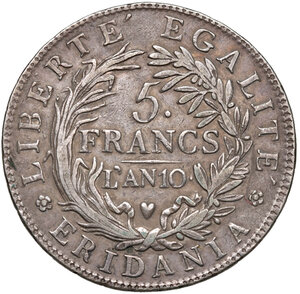 reverse: Torino. Repubblica Subalpina (1800-1802). Da 5 franchi anno X (1801) AG. Pagani 6. Rara. Buon BB 