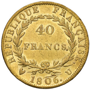 reverse: Torino. Napoleone I imperatore (1804-1814). Da 40 franchi 1806 AV. Pagani 12. Rara. BB  
