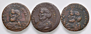 reverse: Pergola. Lotto di tre monete. Pio VI (1775-1799). Sampietrino da 2 baiocchi e mezzo 1796 (1) e 1797 (2) CU. q.BB-BB 