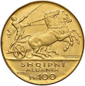 reverse: Albania. Zog I (1925-1939). Da 100 franchi 1926 (Roma) AV gr. 32,22. Friedberg 1. q.SPL 