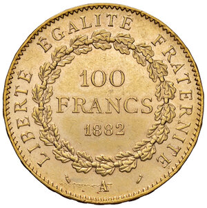 reverse: Francia. Terza Repubblica (1871-1940). Da 100 franchi 1882 (Parigi) AV gr. 32,22. Friedberg 590. SPL 