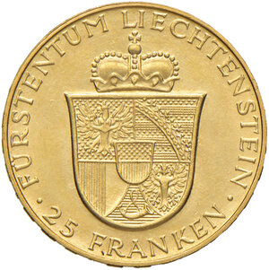 reverse: Liechtenstein. Francesco Giuseppe II (1938-1989). Da 25 franchi 1956 AV gr. 5,65. Friedberg 21. q.FDC 