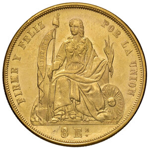 reverse: Perù. Repubblica (1822-). Da 8 escudos 1863 (Lima) AV gr. 27,00. Friedberg 68. Rara. Migliore di SPL 