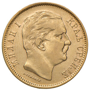 obverse: Serbia. Milan Obrenovich IV (1868-1889). Da 10 dinari 1882 (Vienna) AV gr. 3,20. Friedberg 5. q.SPL 