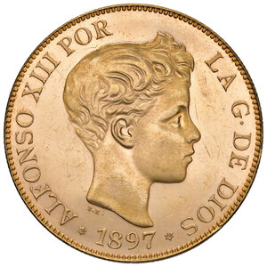 obverse: Spagna. Alfonso XIII (1886-1931). Da 100 pesetas 1897 (riconio di 810 esemplari del 1961) AV gr. 32,23. Friedberg 347R. q.FDC 