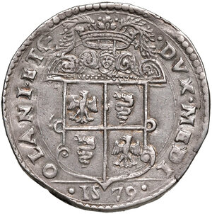 reverse: Milano. Filippo II re di Spagna (1556-1598). Scudo 1579 AG gr. 31,95. Crippa 11/A. MIR 308/5. Olivares 23 (4° tipo). Molto raro. Migliore di BB 700