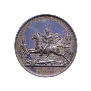 reverse: GRAN BRETAGNA MEDAGLIA 1815 HENRY WILLIAM PAGET THE CHARGE OF THE HEAVY CAVARLY AT WATERLOO AE 39 GR. 41 MM. FDC (PATINATA)