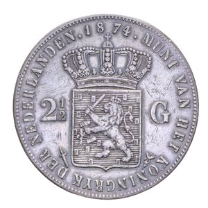 reverse: OLANDA GUGLIELMO III 2 1/2 GULDEN 1874 AG. 24,94 GR. BB+