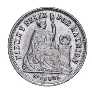 reverse: PERU  REPUBBLICA 1/5 SOL 1874 AG. 4,93 GR. SPL