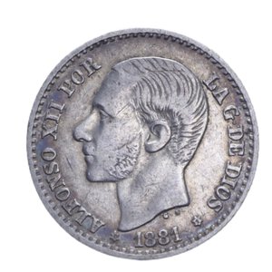 obverse: SPAGNA ALFONSO XII 50 CENT. 1881 AG. 2,48 GR. BB