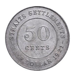 reverse: STRAITS SETTLEMENTS GIORGIO V 50 CENTS 1921 AG. 8,47 GR. SPL