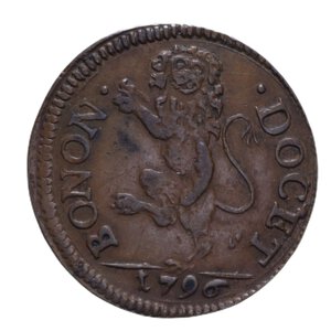 obverse: BOLOGNA PIO VI (1775-1799) QUATTRINO 1796 CU 2,14 GR. BB+