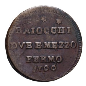 reverse: FERMO PIO VI (1775-1799) 2 BAIOCCHI E MEZZO 1796 SAMPIETRINO CU 12,76 GR. BB+