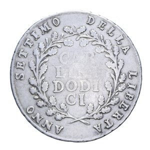 reverse: REPUBBLICA NAPOLETANA (1799) 12 CARLINI O PIASTRA A. VII (1799) AG. 27,02 GR. qBB