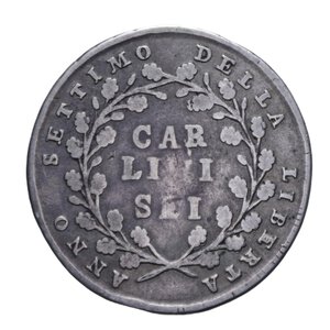 reverse: REPUBBLICA NAPOLETANA (1799) 6 CARLINI O MEZZA PIASTRA A. VII (1799) RR AG. 13,31 GR. qBB/BB