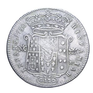 reverse: NAPOLI CARLO DI BORBONE (1734-1759) PIASTRA 120 GRANA 1750 AG. 24,78 GR. qBB/BB