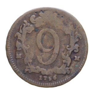 reverse: NAPOLI CARLO DI BORBONE (1734-1759) 1 1/2 TORNESI DA 9 CAVALLI 1756 RR CU 4,78 GR. qBB