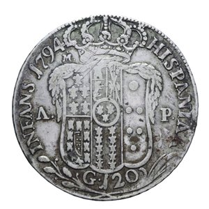 reverse: NAPOLI FERDINANDO IV (1759-1816) PIASTRA 120 GRANA 1794 6° TIPO NC AG. 27,33 GR. qBB/BB