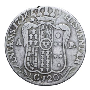 reverse: NAPOLI FERDINANDO IV (1759-1816) PIASTRA 120 GRANA 1798 9° TIPO AG. 27,13 GR. qBB