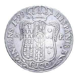 reverse: NAPOLI FERDINANDO IV (1759-1816) PIASTRA 120 GRANA 1799 9° TIPO R AG. 27,29 GR. BB/BB+