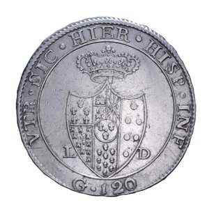 reverse: NAPOLI FERDINANDO IV (1759-1816) PIASTRA 120 GRANA 1805 15° TIPO AG. 27,41 GR. BB/BB+(TRACCE DI PULIZIA)